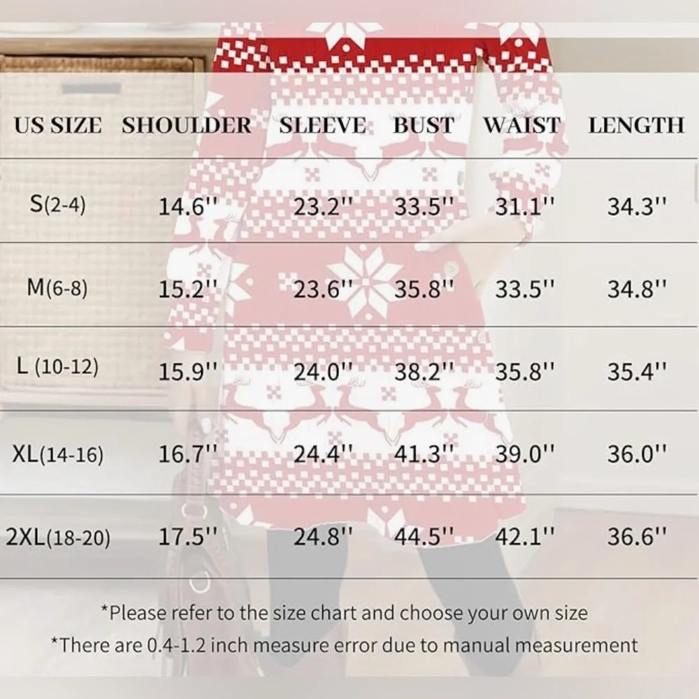 Women’s Red and White Reindeer Pattern Tunic/Dress, Size Medium, New! - Picture 4 of 4